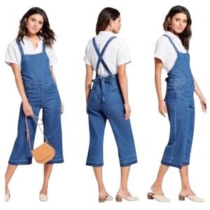 Universal Thread Denim Crop Overalls Womens 8 Wide Leg Tie Back Country Cottage